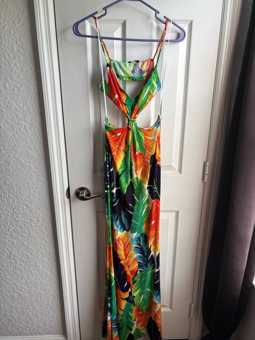 Tropical Leaf Print Maxi Dress - Green & Orange